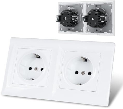 Klarlight Enchufe Doble Pared 16Amp, EU Standard Enchufe Doble Superficie Doble Para el Hogar, Oficina, Toma De Corriente Doble, Caja Enchufes Pared, Blanco