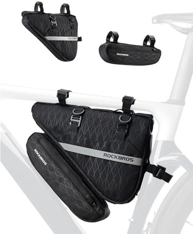 ROCKBROS Fahrradtasche Set 2-in-1 Abnehmbare Dreiecktasche Lenkertasche Rahmentasche Triangeltasche für MTB Rennrad E-Bike 1,3 L+0,7 L Schwarz