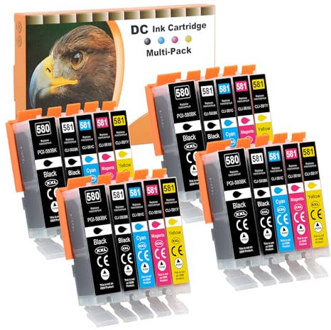 D&C 20x Druckerpatronen Kompatibel für Canon PGI-580 XXL CLI-581 XXL Ersatz für Canon Pixma TR7550 TR8550 TS6150 TS6151 TS6250 TS6251 TS8150 TS8151 TS8152 TS8250 TS8251 TS8300 TS9150 TS9155 TS9550