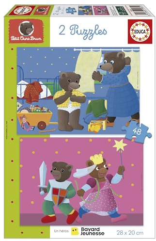 Educa - Set mit 2 Puzzles für Kinder mit 48 Teilen. Kleiner Braunbär | Maße einmal montiert: 28 x 20 cm. Bestehend aus großen Teilen, perfekt verarbeitet. +4 Jahre (19881)