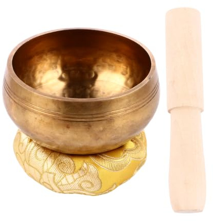 BESTonZON Juego De Cuencos Cantores y Yoga Cuencos De Bronce Amarillos Ideal Para Decoración y Relajación