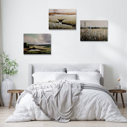 Deko Bilder Wandbild Poster Vintage - 3 Stück Leinwand Pflanzen Bild für Schlafzimmer DYH0057