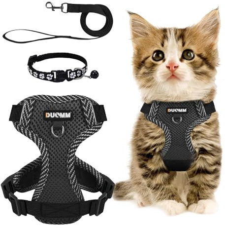 Katzengeschirr Mit Leine Set, Verstellbar Ausbruchsicher Mit Reflektierendem Geschirr, Atmungsaktiv Und Halsband Set für Hunde Und Katzen Auf Spaziergängen (XL)