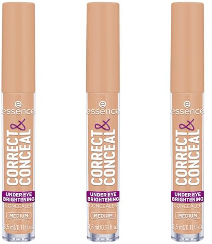 essence CORRECT & CONCEAL under eye brightening concealer, Nr. 20, Nude, aufhellend, farbkorrigierend, natürlich, für sensible Haut, vegan, ölfrei, ohne Parfüm, ohne Alkohol, 3er Pack (3x3.5ml)