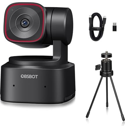 OBSBOT Tiny 2 Lite, PTZ 4K Webcam 1080P @ 60fps HDR, cámara de PC con seguimiento de IA, micrófono con cancelación de ruido IA, trípode, control de gestos, enfoque automático, plug & play, ideal para