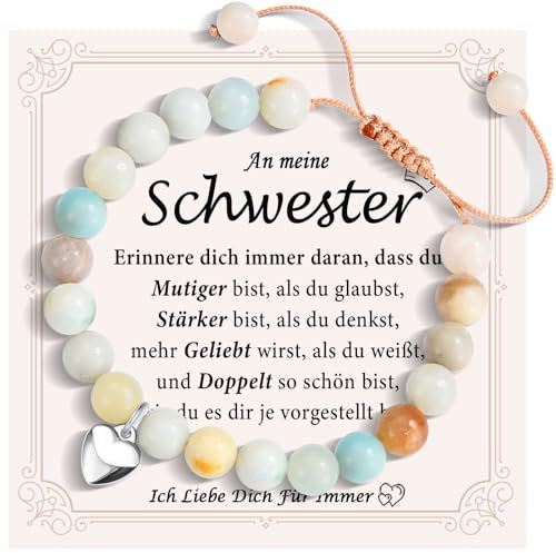 FAOMZQ Schwester Geschenk, Amazonit Perlen Armband für Schwester, Geschenke für Kleine Große Schwester von Bruder Schwester zum Geburtstag Weihnachten Abschluss Einschulung