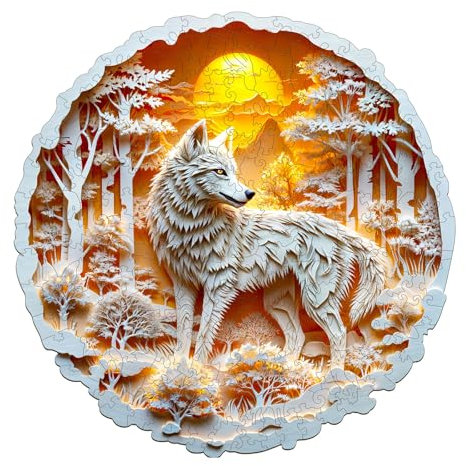 KAAYEE Holzpuzzle Erwachsene, 3D Wolf Holz Puzzle Erwachsene, Unregelmäßige Einzigartige Puzzle, Einzigartige TierföRmige Holzpuzzles, Puzzle Erwachsene mit Geschenkbox aus Holz(34 x 33.7 cm, L)