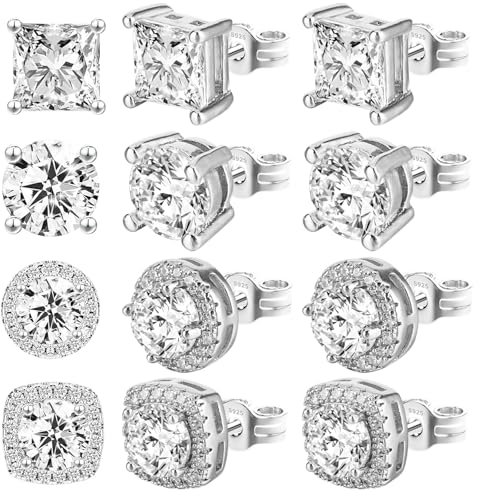 4 Paar Quadratische Zirkonia Ohrstecker Herren Frauen,Ymapinc Ohrstecker Set Silber Ohrringe Herren Damen Hypoallergene Quadratisch Rund Tropfen
