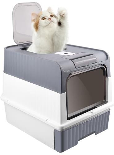 Bac à Litière pour Chat Grand Volume avec Pelle, Caisse et Déodorant (49 * 37 * 35cm, Gris)