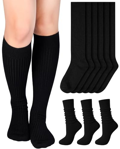 Shihanee 3 Pairs Women Cashmere Cotton Knee High Socks Long Ribbed Knit Slouchy Boot Socks Soft Warm for Women Girls