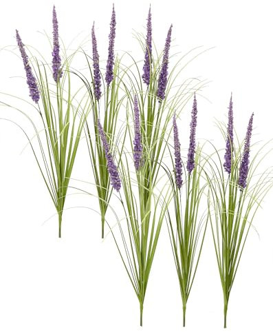 24'' Tall Faux Lily Turf (Liriope Muscari), Realistic Ornamental Grass with Small Violet-Purple Flowers (6 Pack)