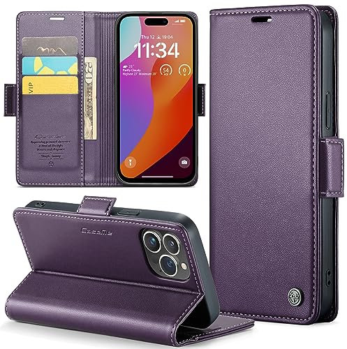 Phernykas for iPhone 15 Pro Wallet Case with Card Holder, Kickstand RFID Blocking Magnetic Closure Shockproof Protective PU Leather Case for iPhone 15 Pro Flip Case Wallet - Purple