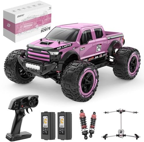 DEERC 1:10 Fast RC Cars for Adults, 4X4 Hobby Remote Control Monster Truck, 48+KM/H, All Terrain High Speed Pink RC Truck Crawler with 2 Modular Batteries, Toy Vehicle Gift for Kids