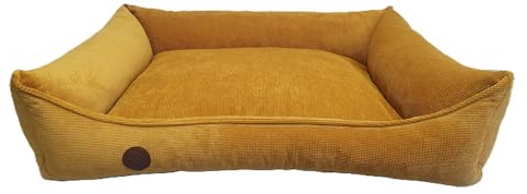 Generisch Orthopädisches Hundebett, Gelenkschonend, Waschbar, Cord-Material, für Große, Mittelgroße und Kleine Hunde, Senfgelb (L= B/T/H 99/79/18cm)