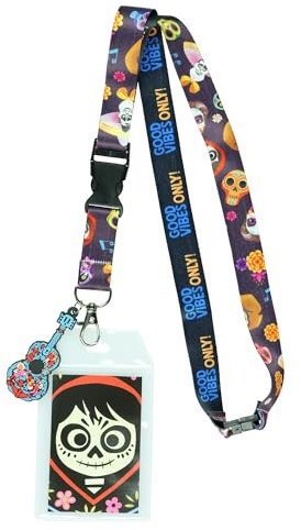Disney Coco Good Vibes Only Cordon avec porte-carte d'identité transparent et breloque guitare en caoutchouc 6,3 cm