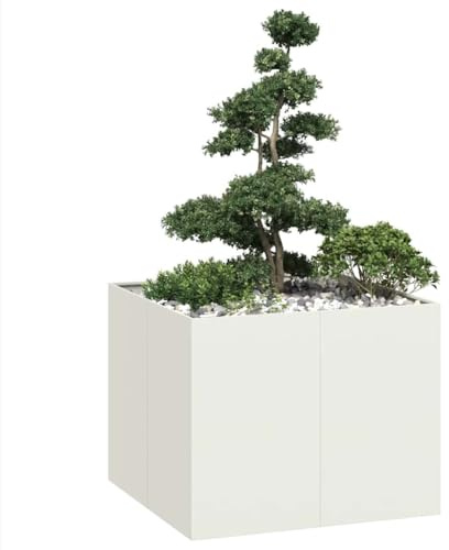 Myheimly Pflanzgefäß,Pflanzschale, Garten-Garten-Pflanzkübel, Outdoor-Pflanzgefäß, Hochbeet, Weiß 100x100x80 cm Stahl