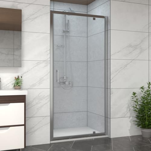 NRG 1000mm Bathroom Shower Enclosures Pivot Door Chrome Framed with 1200x1000mm SMC Rectangle Shower Tray White