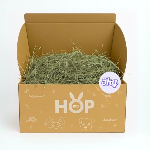 HOP-BOX - Foin de Prairie Premium pour Lapin & Cochon d’Inde – 100% Naturel – Longs Brins – sans Pesticides – Origine Savoie – Riche en Fibres & Digestion Facile (5 Kg)