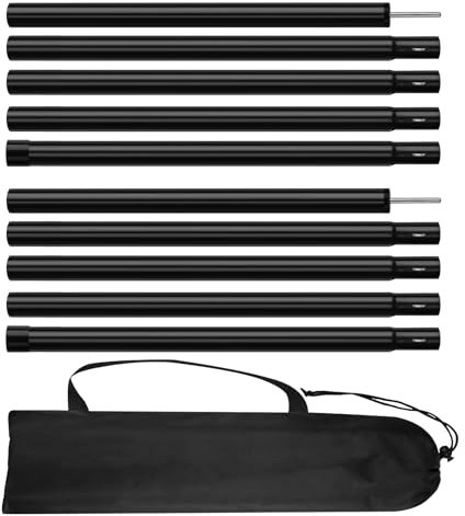 NAKIHOUSE 2 Stück Zeltstangen mit Aufbewahrungstasche, Aluminium Zeltstange Teleskopstange für Tarp, Zelt, Sonnensegel, Camping, verstellbar von 41cm-200cm, Schwarz