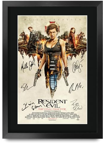 HWC Trading Resident Evil 6 The Final Chapter Milla Jovovich Geschenke Geduckter Poster Signiertes Autogramm Foto für Fans von Film Memorabilien - A3 Gerahmt