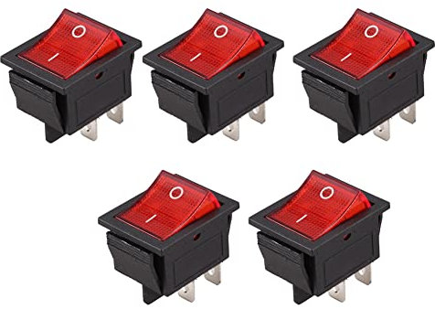 Xiniy 5X Rosse Luci Illuminato 4 Pin DPST ON/OFF Interruttore A Bilanciere 16A 20A 250V AC