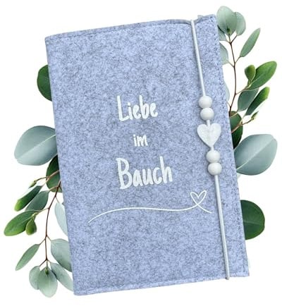 MüggenStick Mutterpasshülle als Schutzhülle - elegante Hülle Mutterpass aus Filz - stilvolle Mutterpass-Hülle für Schwangere und zukünftige Mütter (Grau - Liebe im Bauch)