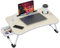 Warmiehomy Laptop Table with USB Ports, Foldable Laptop Bed Table, Laptop Desk with Cup Holder&Side Drawer&Small Fan&Small Lamp, Laptop Bed Tray with Legs for Working/Reading on Sofa, Beige
