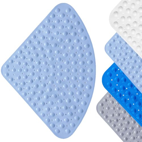 Tappetino Doccia, 54 x 54 cm, 1 Pezzo Tappeto Vasca Antiscivolo, Tappetino Doccia in PVC con Ventose, Tappeto da Doccias Angolare con Fori di Drenaggio, per Sauna o Vasca da Bagno(Blu Chiaro)
