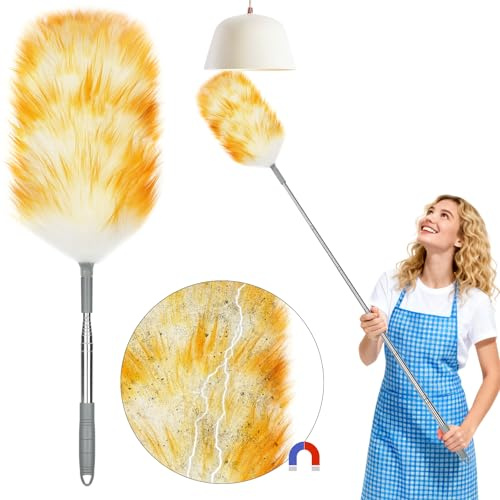 Vicloon Staubwedel, Lammwolle Staubwedel Teleskop, Ausziehbar bis 130 cm, Abnehmbar und Waschbar, Elektrostatische Staubaufnahme, kratzfreies Entstauben, für Decken, Empfindliche Oberflächen
