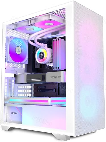PCZZOI PC CASE ATX 6 Case Fans Pre-Installed, Mid Tower Computer Case with Tempered Glass, Support 360mm Radiator,Black Gaming Desktop Case