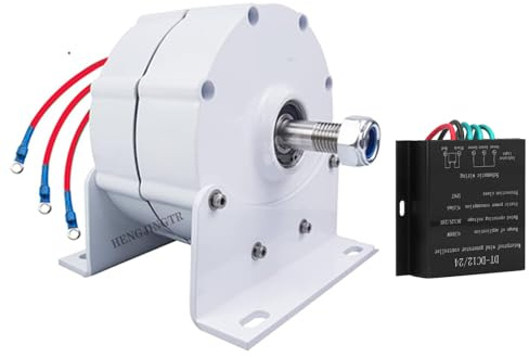 HENGJINGTR Generatore a magneti permanenti Senza Ingranaggi da 12000W trifase, Kit generatore per Turbine eoliche ad ASSE Verticale Portatile 12V 24V 48V 220V (con Base, Bianco),24v