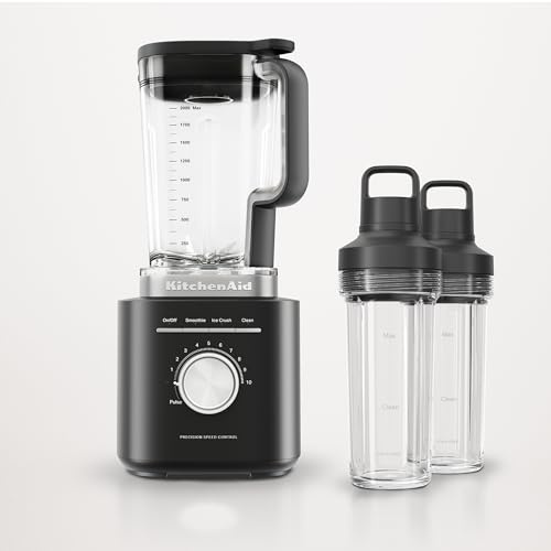 KitchenAid Pure Power Blender with 2 Personal Blending Jars, 1700 Watt Peak Power*, KSB2078, Black Matte