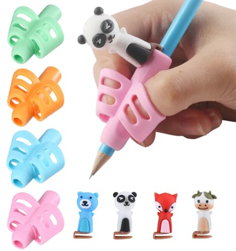 KAHZOR 4 Stück Schreibhilfe für Stift Kinder und Stiftmützen, Lernhilfe Griff für Kinder und Erwachsene zum Erlernen und Korrigieren der Richtigen Stiftführung, Hilfsmittel Schreiblernhilfe