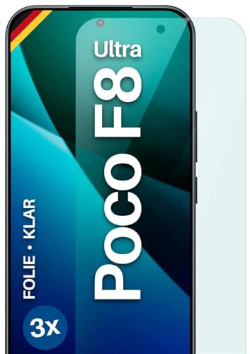 moex für Poco F8 Ultra Schutzfolie Displayschutz Folie Ultra-klar HD 0,2 mm kompatibel mit jeder Hülle, Anbringen ohne Blasen, Handyfolie Extra Kratzfest, FlexProtect 3 Stück