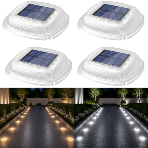 Lacasa Luci Solari da Giardino, 4 Pezzi Luce Solare Esterno Lampade Solari | 2 Colori Bianco/Bianco Caldo, IP66 Impermeabile, Auto On/Off, 50LM LED Luci per per Sentieri Passo Vialetto Scale Terra Prato