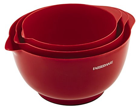 Farberware Classic Plastic Mixing Bowls, Red Set of 3