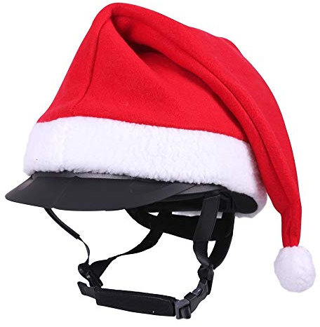 QHP Weihnachtsmütze Nikolaushaube Helmüberzug, rot mit weißem Rand; kompatibel mit jedem Reithelm