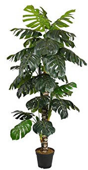 Monstera deliciosa Kunstbaum 160cm mit Topf und 34 Blätter - Künstliches Fensterblatt Philodendron Zimmerpflanze