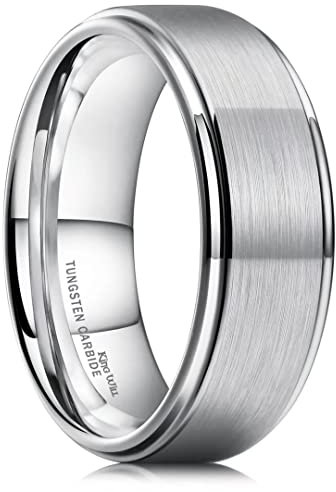 King Will Basic Men's Tungsten Carbide Ring 8mm Polished Beveled Edge Matte Brushed Finish Center Wedding Band 9.5