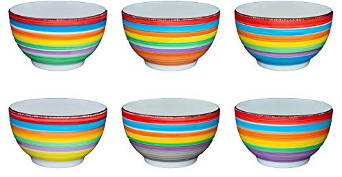6er set Müslischalen Keramik 600ml Salatschälchen Suppenschüssel Schüssel für Obst-Salat, Müsli & Suppe Snack-Schälchen Müsli, Nüsse, EIS, Chips und andere Knabbereien Servierschalenset Bunt (Ibiza)
