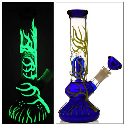 Glass bong,Glow in The Dark Bongs with Tornado percolate, Glass Bongs with 14.5mm Water Bong Bowl Glass Pipe for Smoking Pipe Hookah Bong Pipe Nicotine free