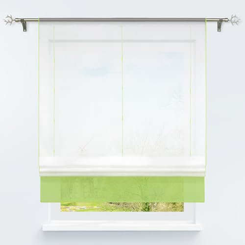 HongYa Bändchenrollo transparenter Voile Raffrollo Tunnelzug Raffgardine Vorhang H/B 155/100 cm Grün