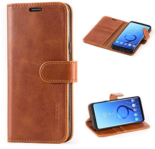 Mulbess Handyhülle für Samsung Galaxy S9 - Vintage Flip Leder Schutzhülle, Braun
