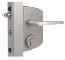 Serrure à clé pour portail industriel, poteau carré 100 à 120mm, couleur gris. - LOCINOX -