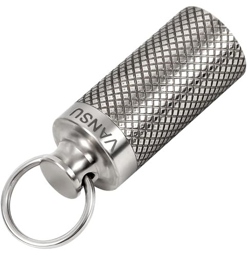 VANSU Titanium Waterproof Keychain Pill Holder Container Portable Mini Size Pill Box Case for Outdoor Travel Camping