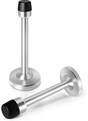 Door Stop, 5 Inch Long Door Stopper, Satin Nickel Stainless Steel,Wall Mount Door Stop Rubber Bumper Sound Dampening Wall Protector Doorstops, Silver, 2 Pack