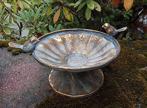 Deko-Impression Prunkvolle,edle Vogeltränke Wasserstelle Schale Gold-grün-antik 26 cm