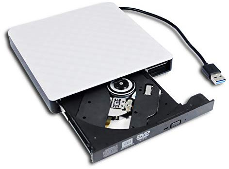 Lecteur optique DVD externe portable USB 3.0 double couche 8X DVD RW DL Graveur CD-ROM pour ordinateurs portables Sony, Samsung, Toshiba, HP, Dell, Asus, Acer, Lenovo, Windows 10, motif écossais blanc