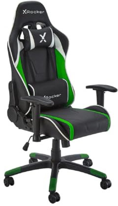 X-Rocker Agility Gaming Chair for Kids and Juniors, Swivel Office Chair Ergonomic with High Back, Headrest and Lumbar Support Cushion, Height Adjustable - GREEN