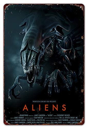 HomDeo Metallschilder, Vintage-Stil, Wanddekoration, Aliens, Filmposter, Vintage, für Bar, Ranch, Café, Waschküche, Fitnessstudio, Weinkeller, Blechschild, 20,3 x 30,5 cm (B x H)